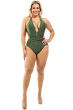 One piece Swimwear Pleated Waist and Side Cutout